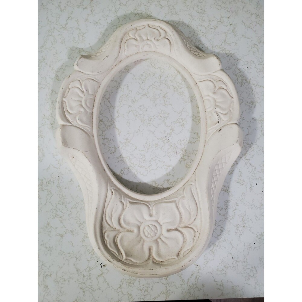 Vintage Flower Picture Frame Polymer Clay Molds Hanging Art Ivory 14"